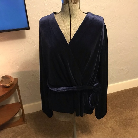 Lauren Ralph Lauren Velvet Peplum Surplice V-Neck Long Blouson Sleeve - Picture 1 of 6